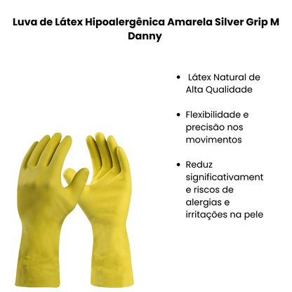 Luva de Látex Hipoalergênica Amarela Silver Grip M Danny - e - dona
