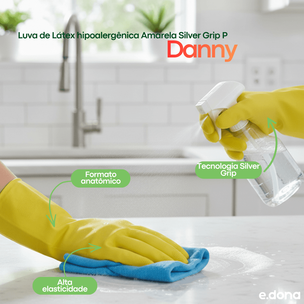 Luva de Látex hipoalergênica Amarela Silver Grip P Danny - e - dona