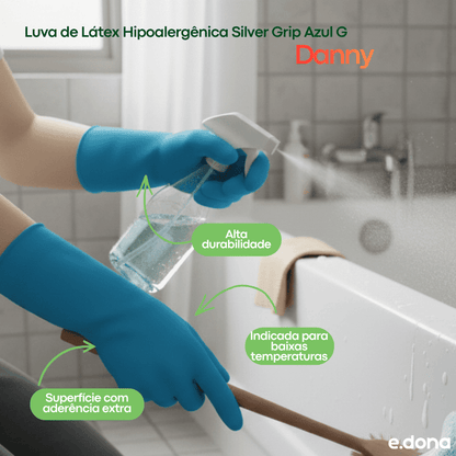 Luva de Látex Hipoalergênica Silver Grip Azul G Danny - e - dona