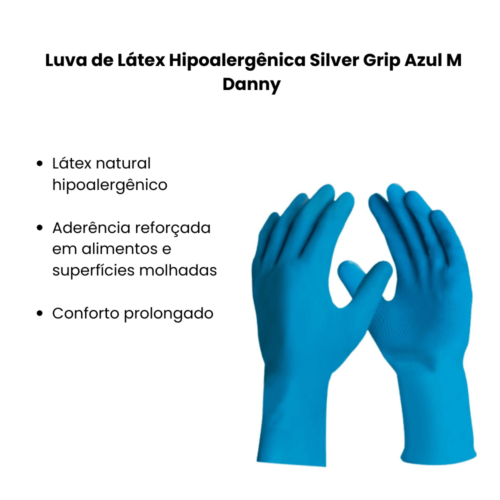 Luva de Látex Hipoalergênica Silver Grip Azul M Danny - e - dona
