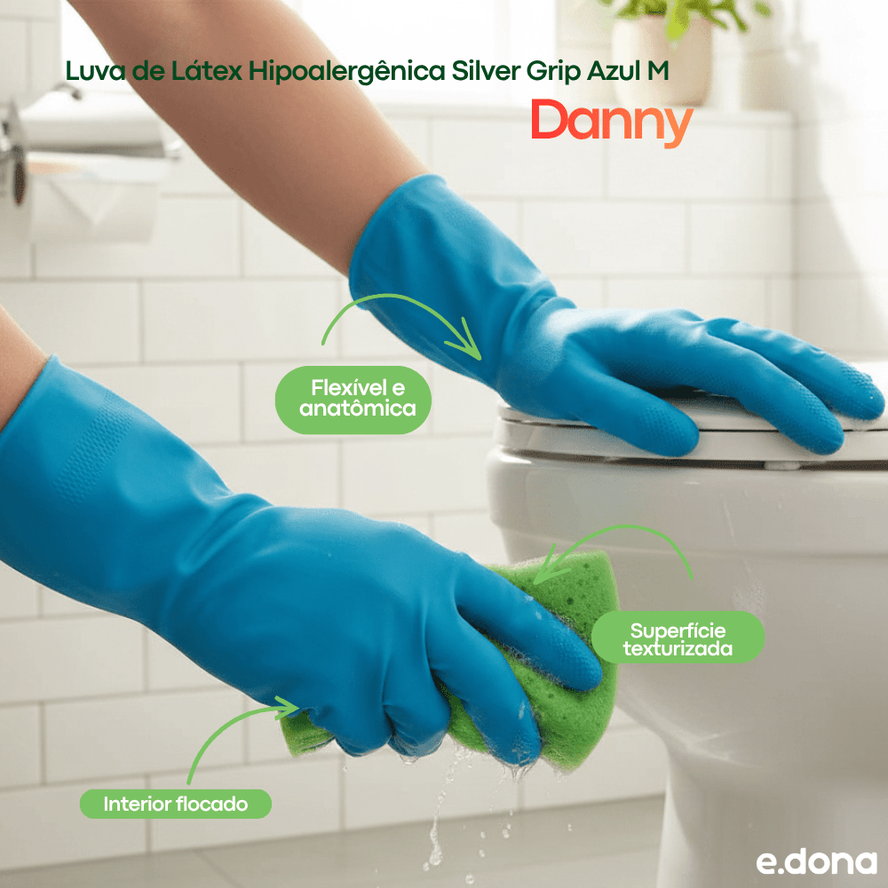 Luva de Látex Hipoalergênica Silver Grip Azul M Danny - e - dona
