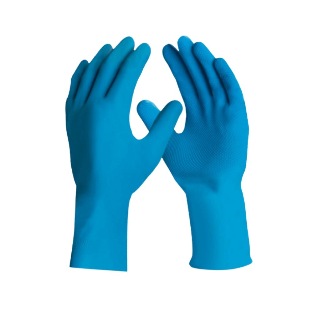 Luva de Látex hipoalergênica Silver Grip azul M Danny CA 40730 ideal para manuseio de alimentos e ambiente frigorífico - e - dona