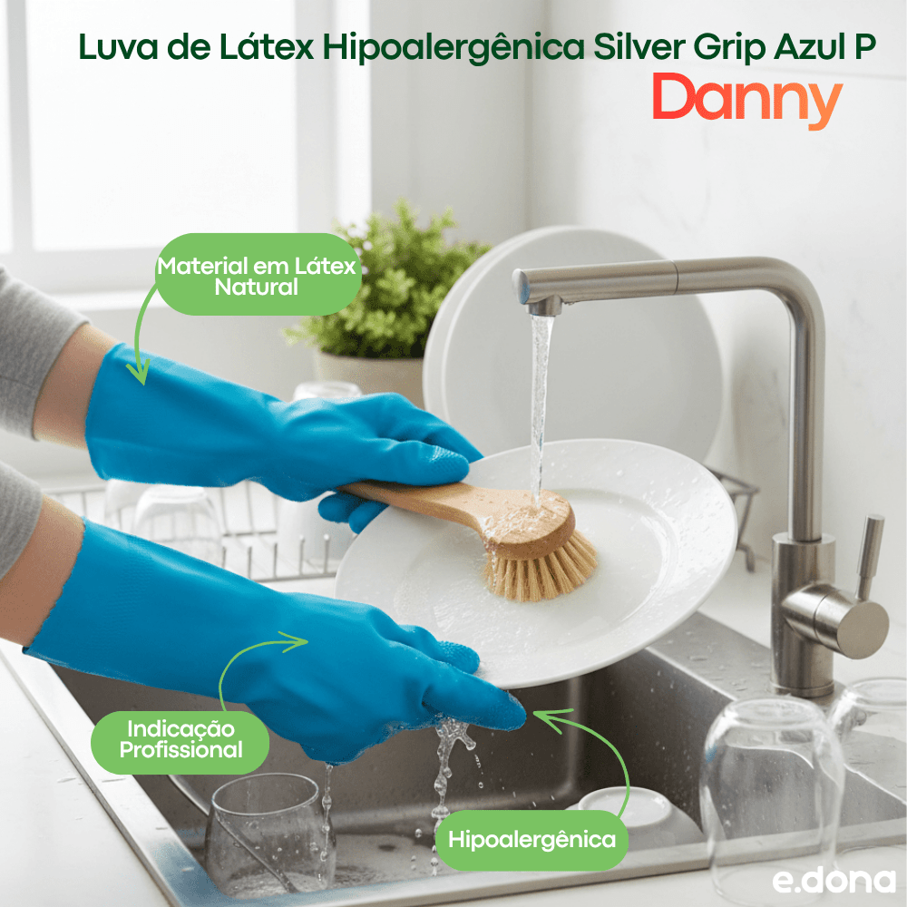 Luva de Látex Hipoalergênica Silver Grip Azul P Danny - e - dona