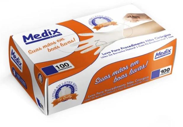 Luva de Látex M Com Pó Medix com 100 unidades CA 27785 para Procedimentos não cirúrgicos - e - dona