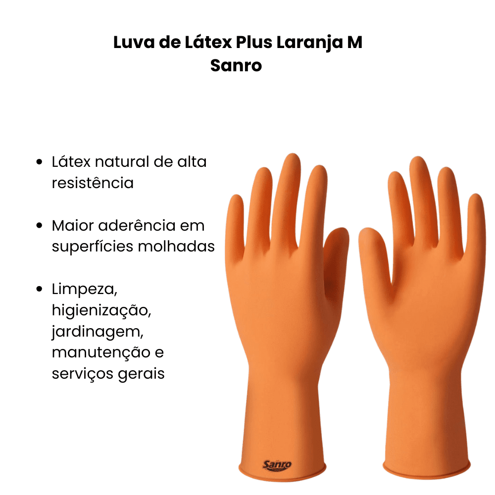 Luva de Látex Plus Laranja M Sanro - e - dona