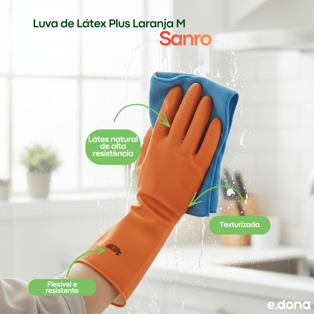 Luva de Látex Plus Laranja M Sanro - e - dona