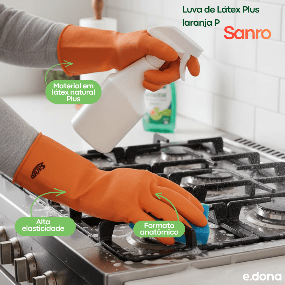 Luva de Látex Plus laranja P Sanro - e - dona