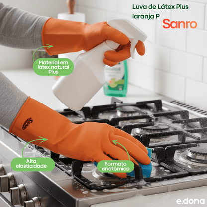 Luva de Látex Plus laranja P Sanro - e - dona