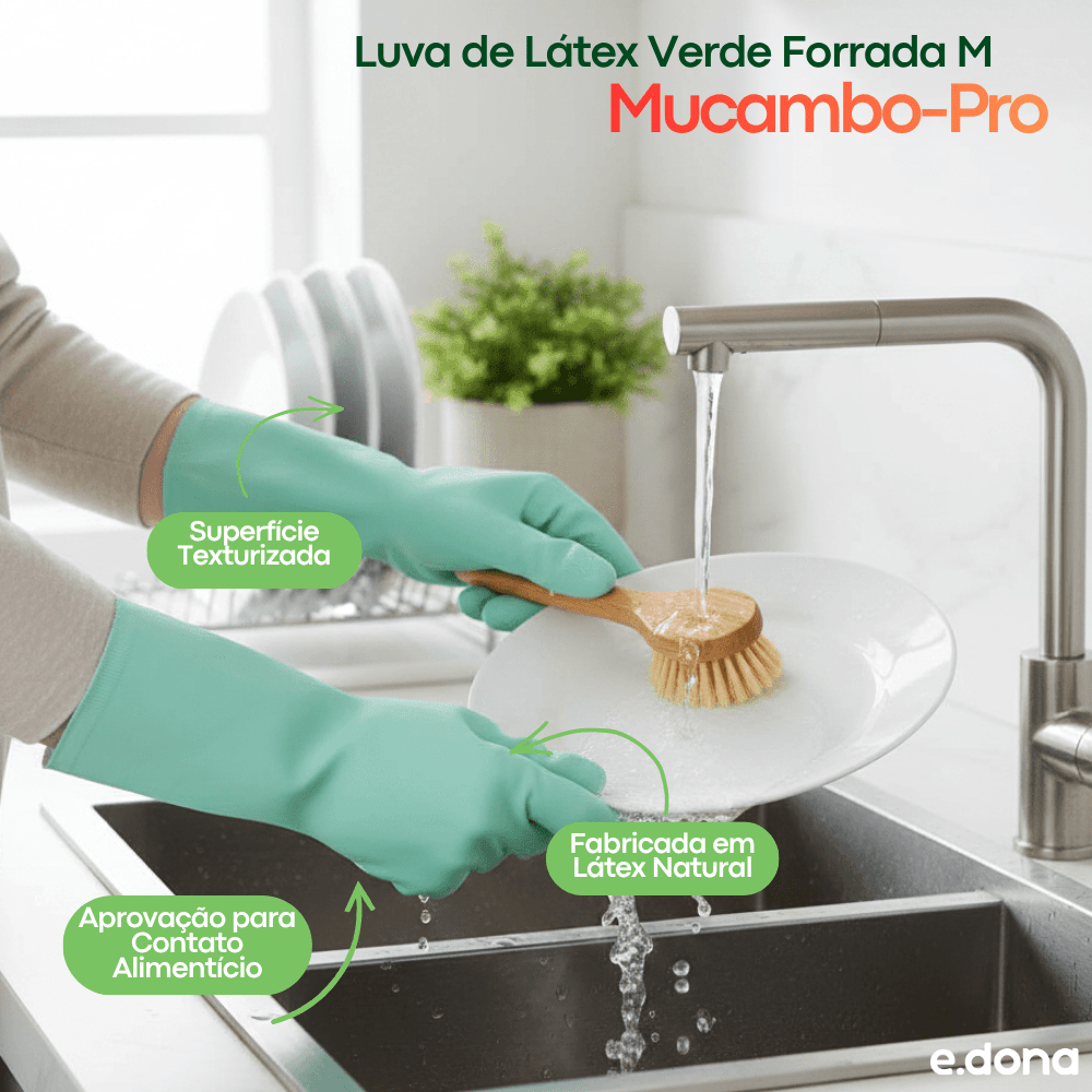 Luva de Látex Verde Forrada M Mucambo - Pro 250 - e - dona