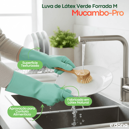 Luva de Látex Verde Forrada M Mucambo - Pro 250 - e - dona