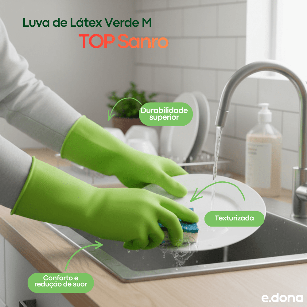 Luva de Látex Verde M TOP Sanro - e - dona