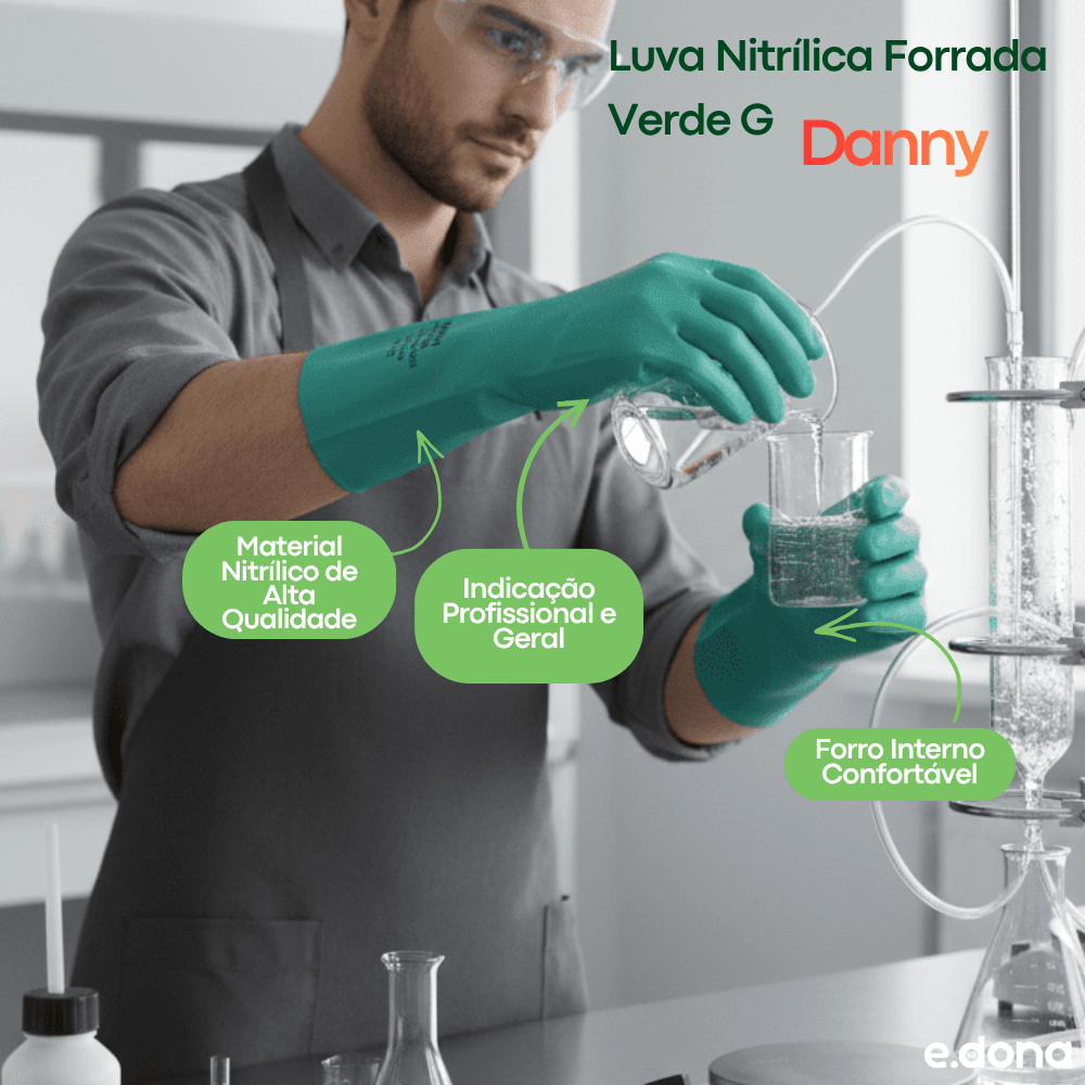 Luva Nitrílica Forrada Verde G Danny - e - dona