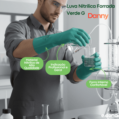 Luva Nitrílica Forrada Verde G Danny - e - dona