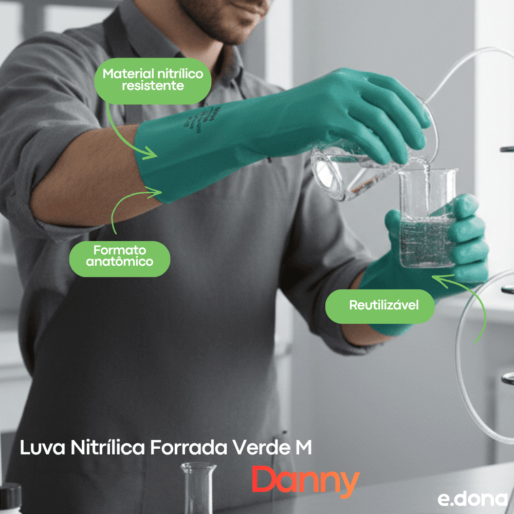 Luva Nitrílica Forrada Verde M Danny - e - dona