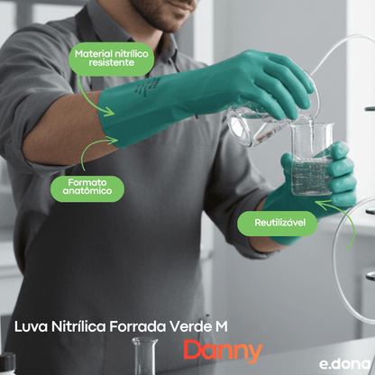 Luva Nitrílica Forrada Verde M Danny - e - dona