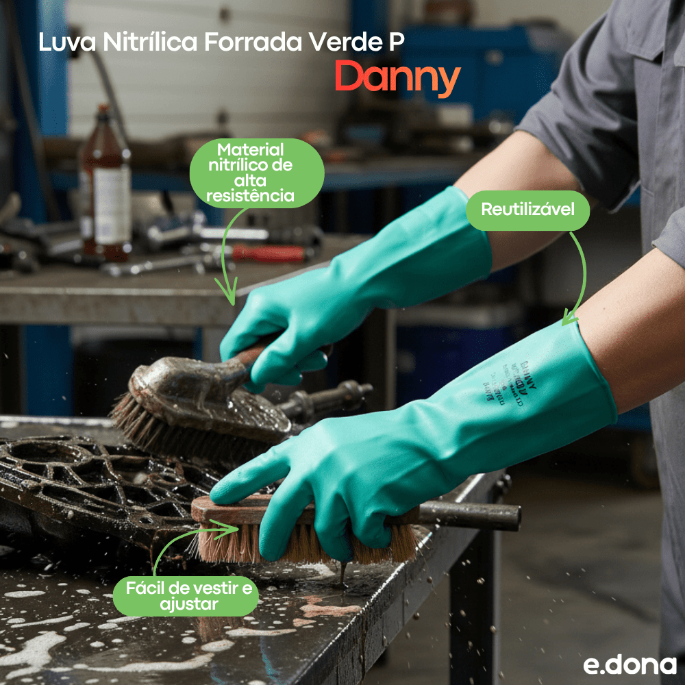 Luva Nitrílica Forrada Verde P Danny - e - dona