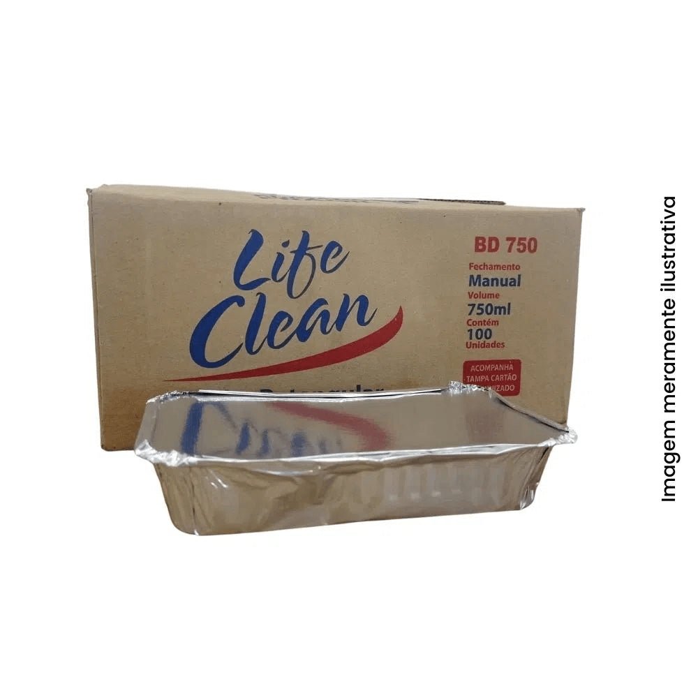 Marmitex de alumínio 750ml retangular Life Clean com 100 unidades - e - dona