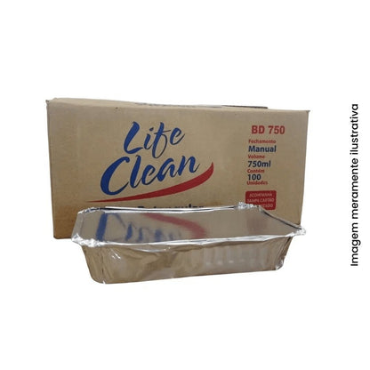 Marmitex de alumínio 750ml retangular Life Clean com 100 unidades - e - dona