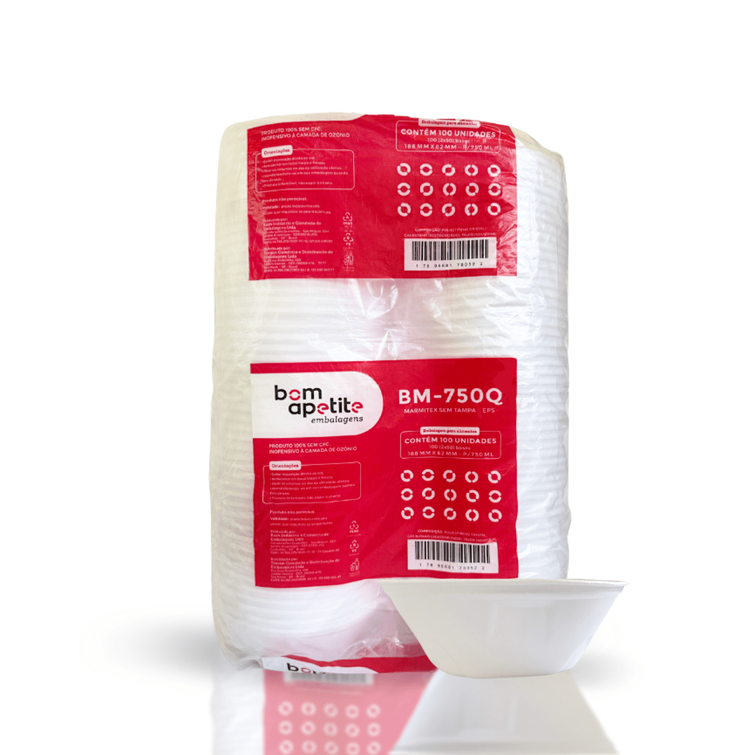 Marmitex de Isopor 750ml sem tampa Bom Apetite com 100 unidades - BM102 - Prático e Econômico para Refeições em Grandes Quantidades - e - dona