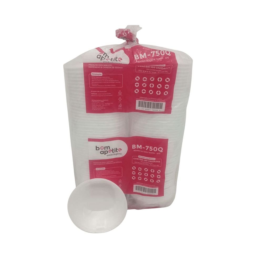 Marmitex de Isopor 750ml sem tampa Bom Apetite com 100 unidades - BM102 - Prático e Econômico para Refeições em Grandes Quantidades - e - dona