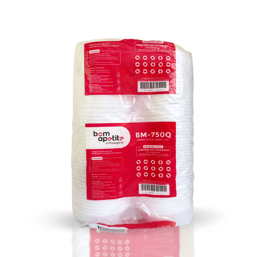Marmitex de Isopor 750ml sem tampa Bom Apetite com 100 unidades - BM102 - Prático e Econômico para Refeições em Grandes Quantidades - e - dona
