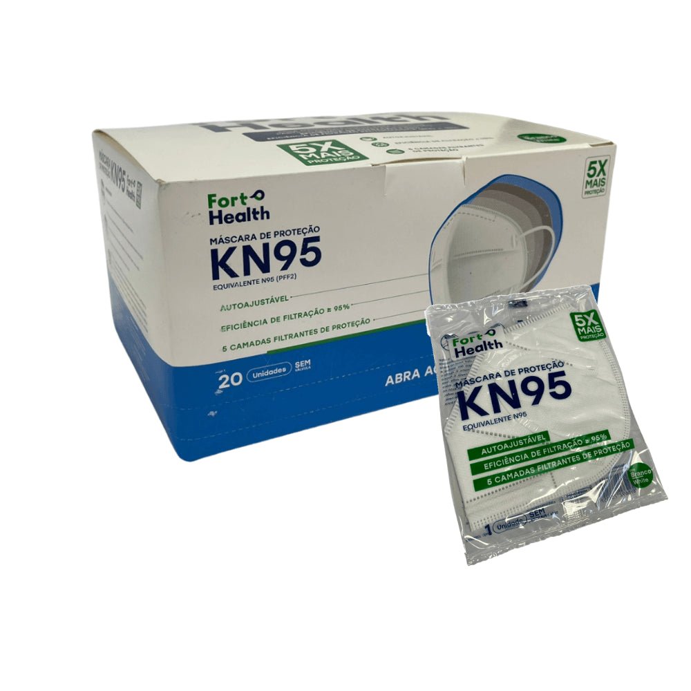 Máscara Descartável KN95 Sem Válvula Branca Fort Flex com 20 Unidades - e - dona