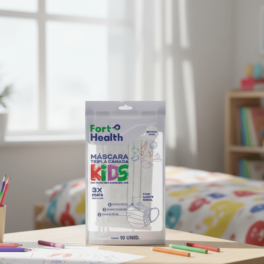 Máscara Descartável Tripla Infantil Fortflex com 10 Unidades - e - dona