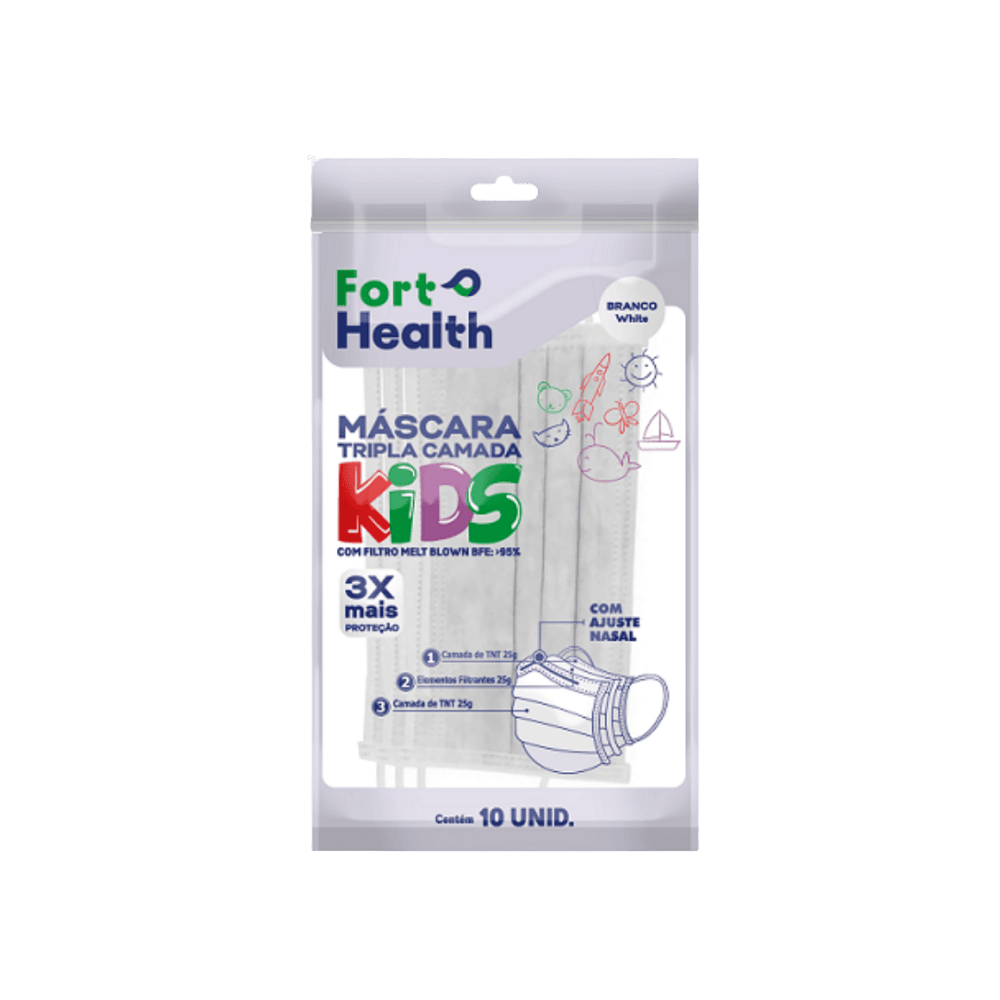 Máscara Descartável Tripla Infantil Fortflex com 10 Unidades - e - dona