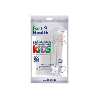 Máscara Descartável Tripla Infantil Fortflex com 10 Unidades - e - dona