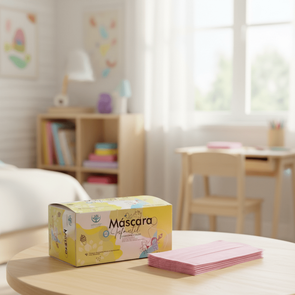 Máscara Descartável Tripla Rosa Infantil Massar com 25 unidades - e - dona