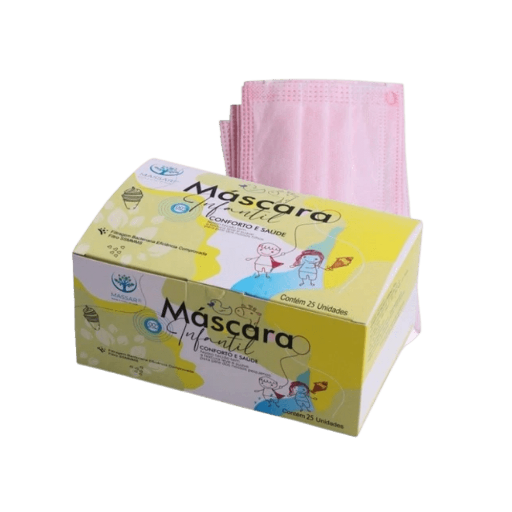 Máscara Descartável Tripla Rosa Infantil Massar com 25 unidades - e - dona