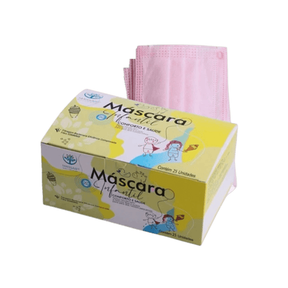 Máscara Descartável Tripla Rosa Infantil Massar com 25 unidades - e - dona