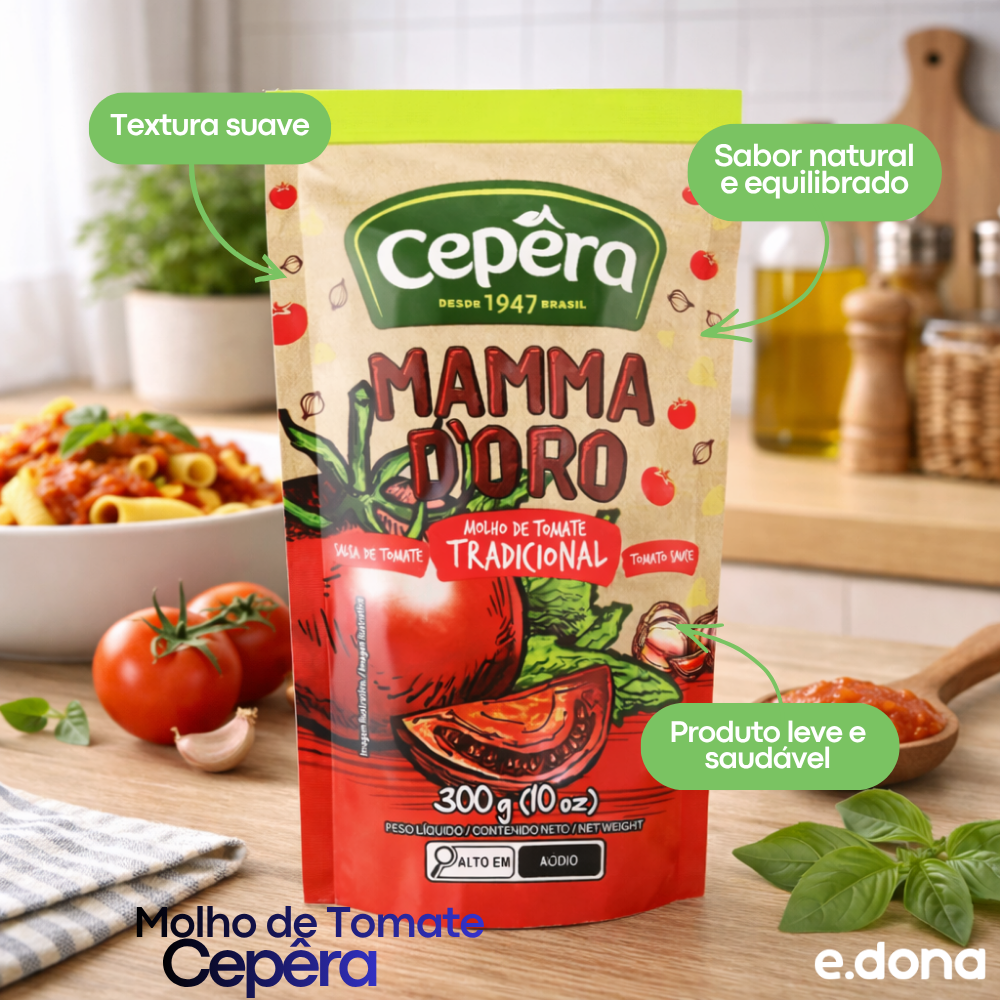 Molho de Tomate Cepêra Sem Casca 300g - e - dona