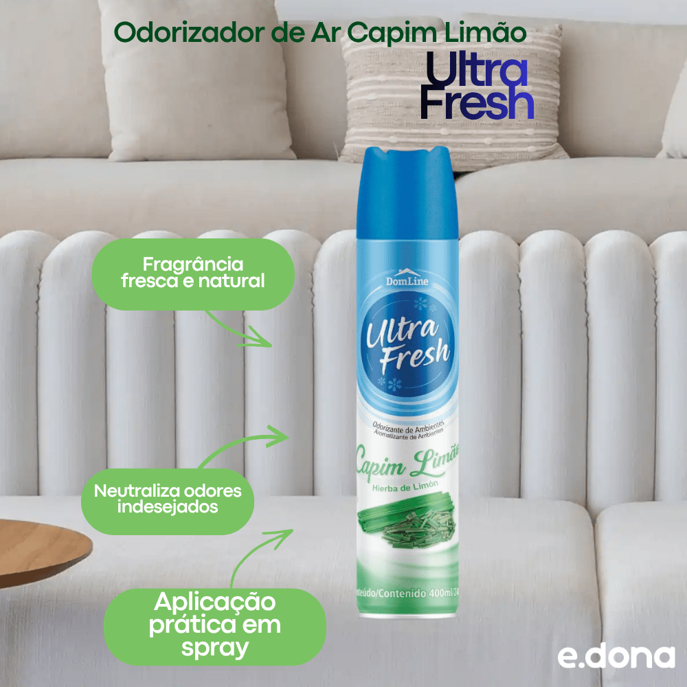 Odorizador de Ar Capim Limão Ultra Fresh 400ml - e - dona