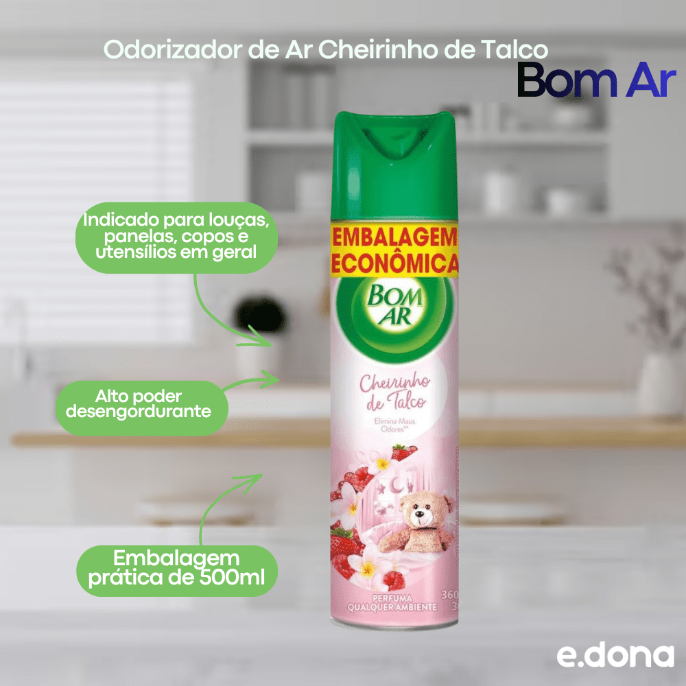 Odorizador de Ar Cheirinho de Talco Bom Ar 360ml - e - dona
