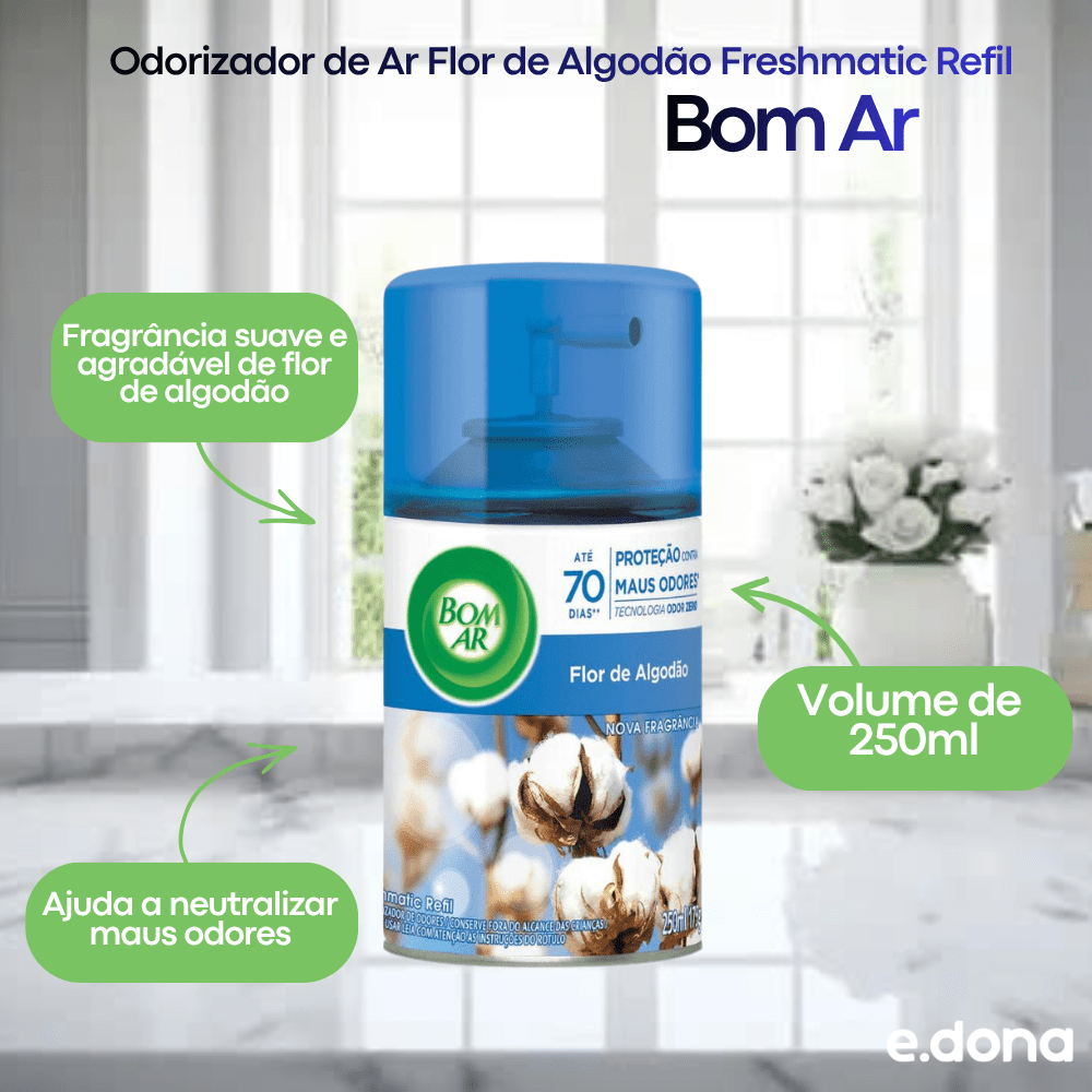 Odorizador de Ar Flor de Algodão Freshmatic Refil 250ml - e - dona