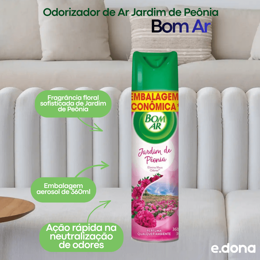 Odorizador de Ar Jardim de Peônia Bom Ar 360ml - e - dona