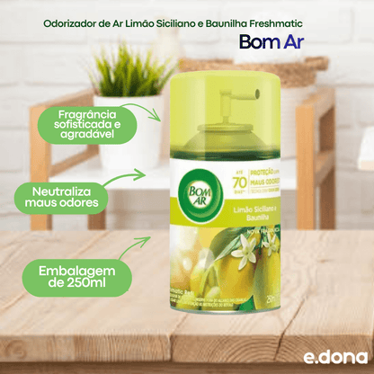 Odorizador de Ar Limão Siciliano e Baunilha Freshmatic Refil 250ml - e - dona