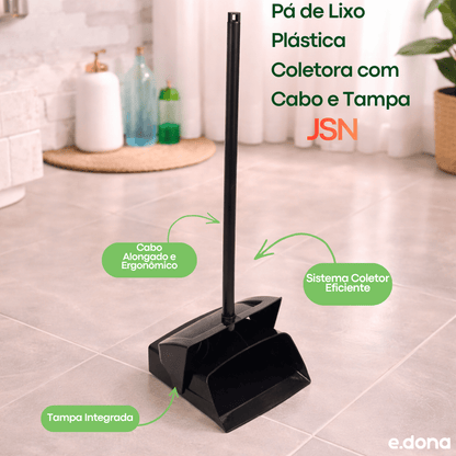 Pá de Lixo Plástica Coletora com Cabo e Tampa JSN - e - dona