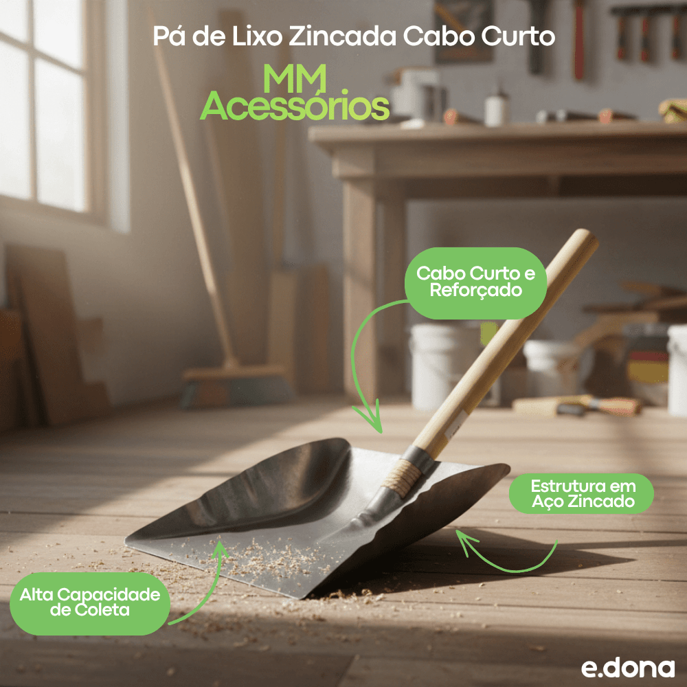 Pá de Lixo Zincada Cabo Curto MM Acessórios - e - dona