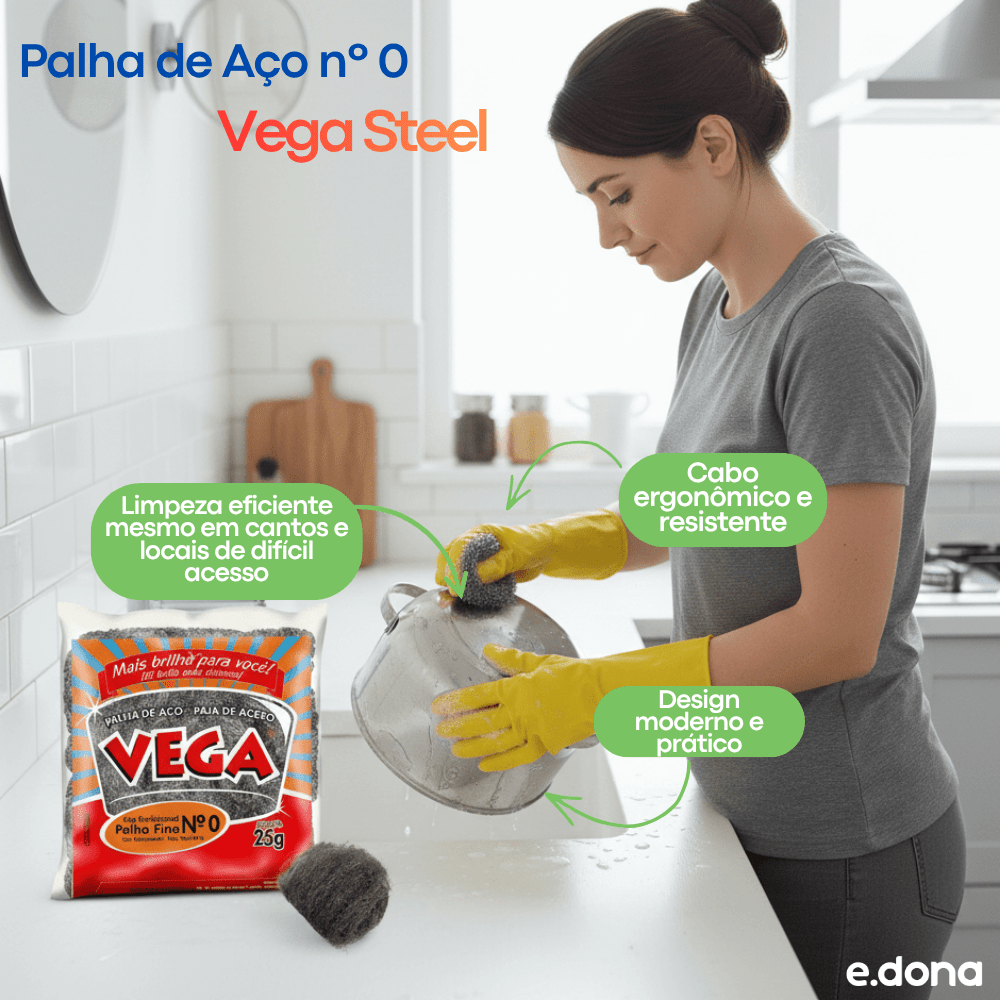 Palha de Aço nº 0 Vega Steel – Fardo com 20 Unidades - e - dona