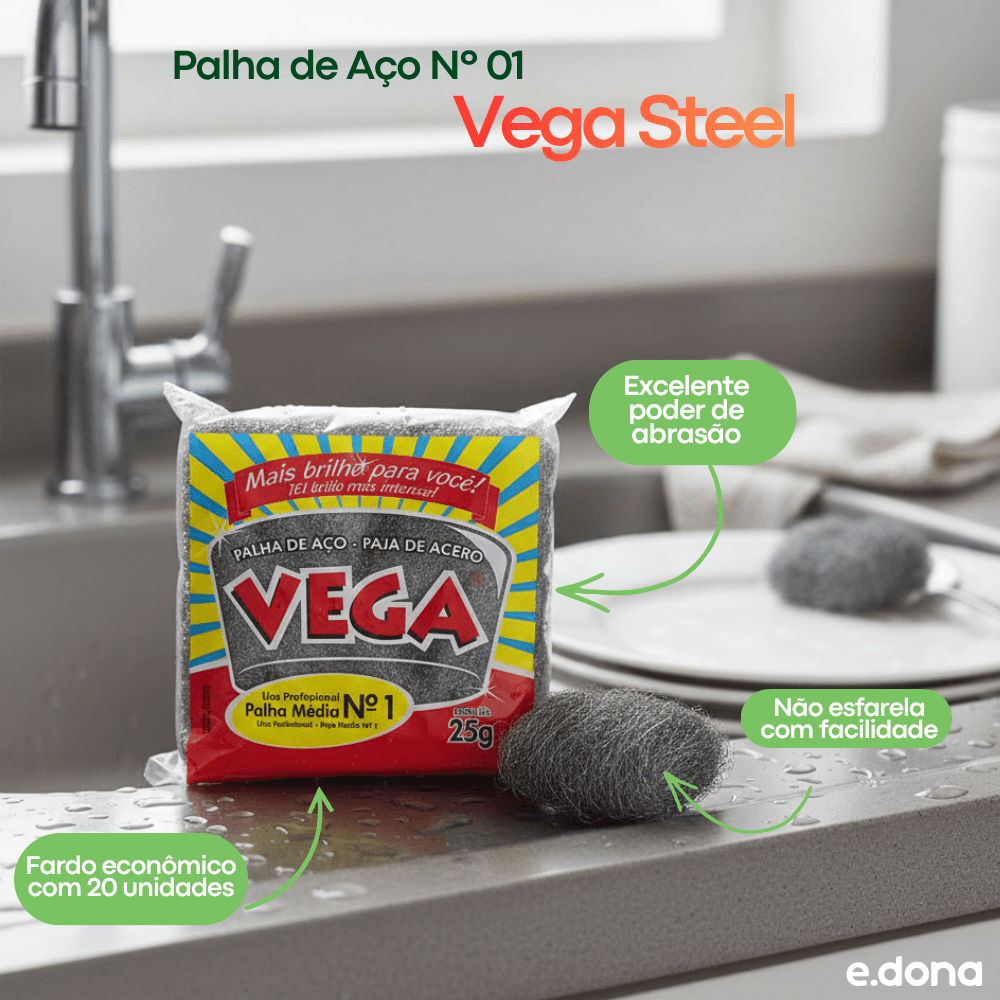 Palha de Aço Nº 01 Vega Steel – Fardo com 20 Unidades - e - dona