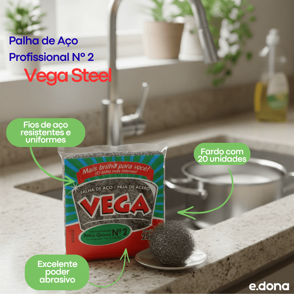 Palha de Aço Profissional Nº 2 Vega Steel - e - dona
