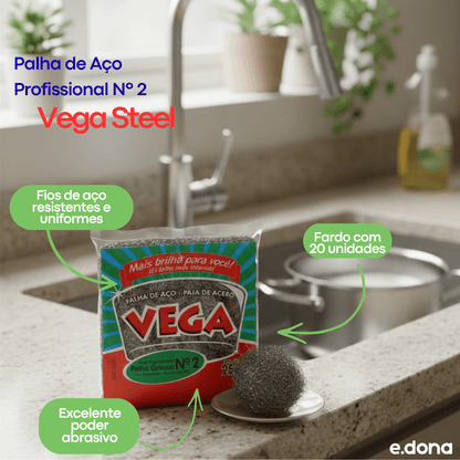 Palha de Aço Profissional Nº 2 Vega Steel - e - dona
