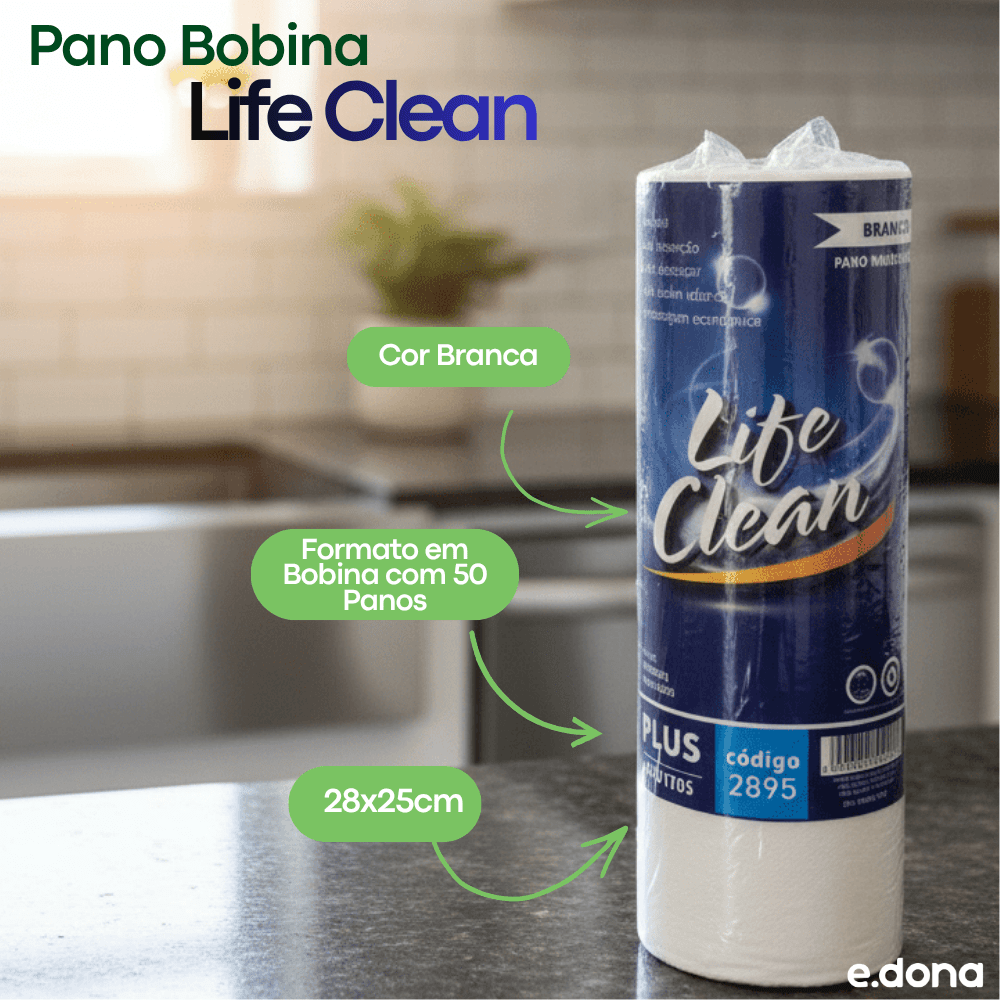 Pano Bobina 28x25cm Branco Life Clean - e - dona