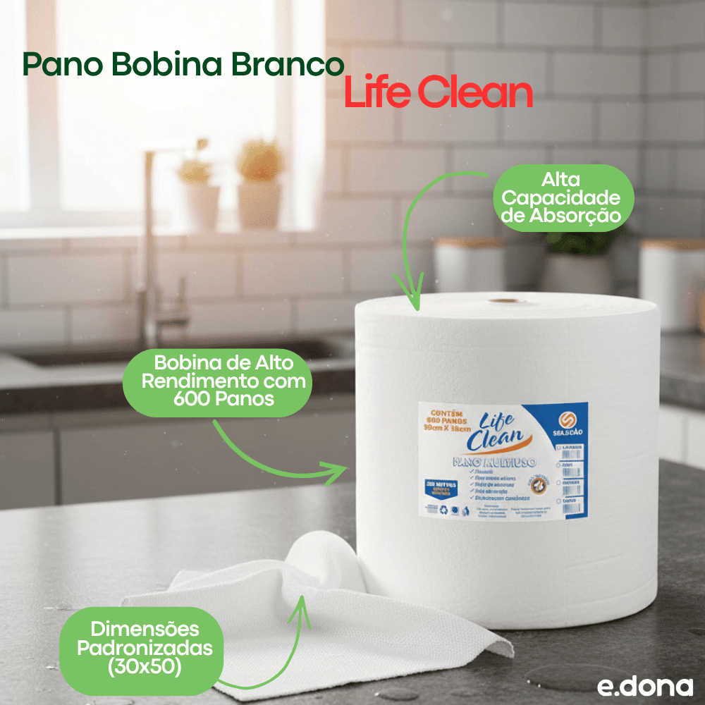 Pano Bobina Branco 30x50 Life Clean - e - dona