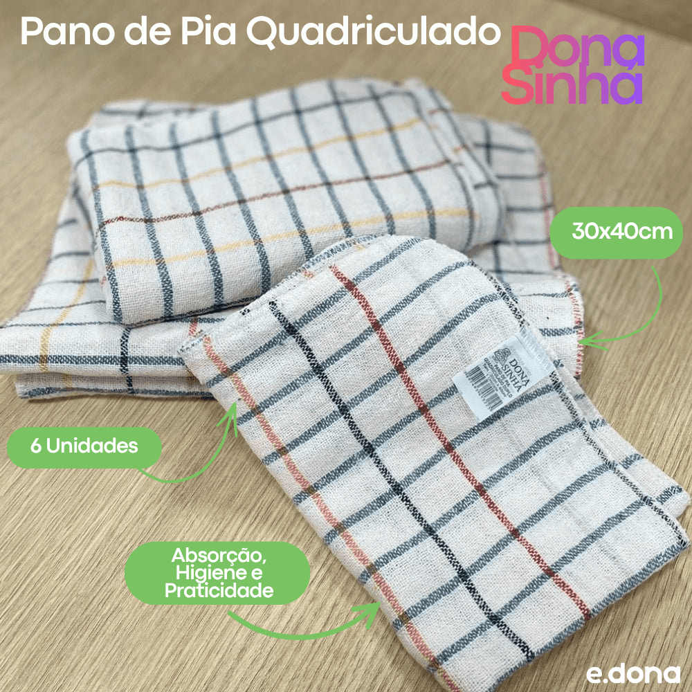 Pano de Pia Quadriculado Dona Sinhá 30x40cm - e - dona