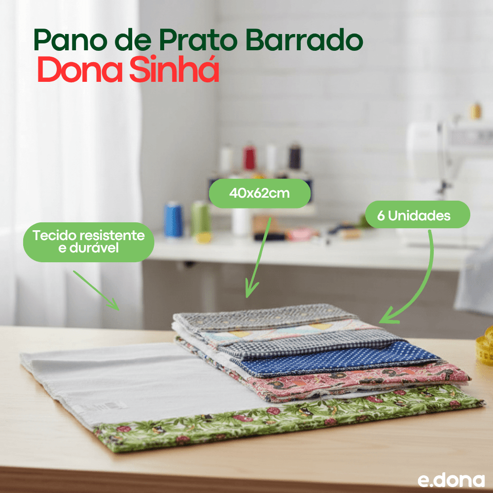 Pano de Prato Barrado 42x62cm Dona Sinhá com 6 unidades - e - dona