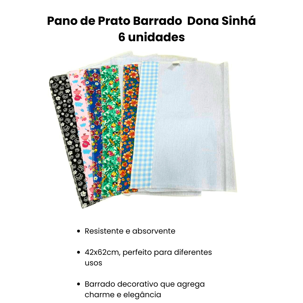 Pano de Prato Barrado 42x62cm Dona Sinhá com 6 unidades - e - dona