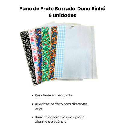Pano de Prato Barrado 42x62cm Dona Sinhá com 6 unidades - e - dona